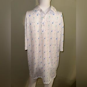 Straight Down Performance White Polo Shirt with‎ Mermaids/ Dolphins, Size M